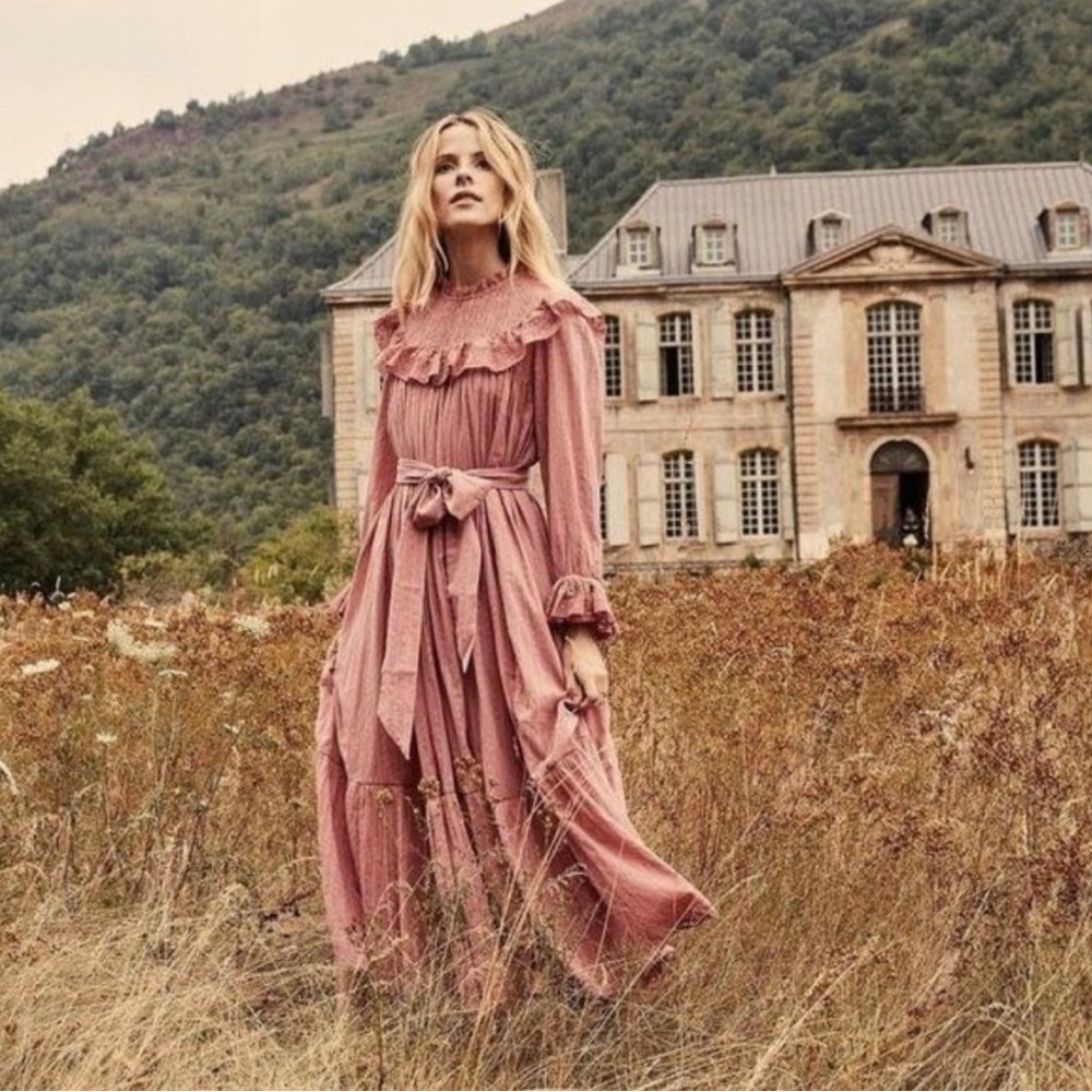 Doen Hillside Dress Bon Bon Pink Lace belted peasant style